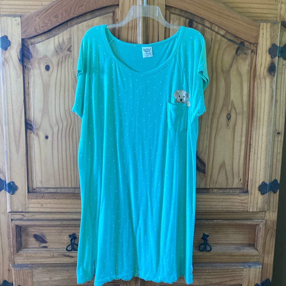 Women Humane Society green white polka dot puppy short sleeve nightgown size 3X